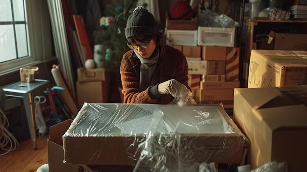 individual wrapping framed picture bubble wrap with attention detail room filled with packing supplies moving boxes